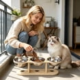 thumbnail image 5 of Gytml Elevated Triple Cat Bowls With Wooden Stand, Raised 3 Stainless Steel Dishes For Food Water, Easy Clean Feeder For Cats & Small Dogs(White-16.85Inch), 5 of 8