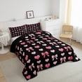 thumbnail image 3 of Homewish Cute Bowknot Full Size Comforter Sets 3-Piece for Teens Female Women,Love Heart Print Bedding Comforter Set,Black Pink Lightweight Bedding Sets,Super Cozy Room Decor,Reversible, 3 of 8