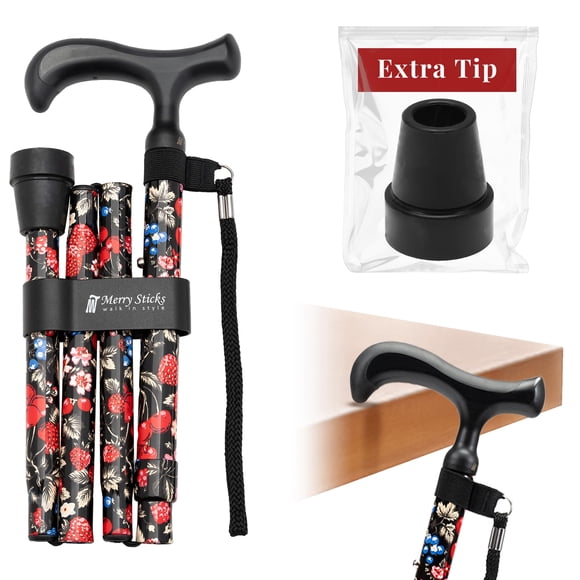 Bastones plegables y ligeros Merry Sticks para mujeres y hombres, ajustables y plegables para personas mayores, mango ergonómico antideslizante con 1 punta de repuesto adicional – Bayas