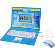 Tech Kidz - STEM Toy Computer Educational Learning Laptop, 80 Challenging Learning Activities to Learn Mathematics, Words, Logic, Typing, LCD Screen with Backlight, Mouse Included, Ages 4+ (Blue)