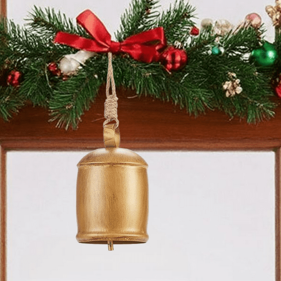 Bxaolu Metal Christmas Bells for Decoration Rustic Brass Gold Large Bell Cow HangingDecorative Cow Bells Tibetan Inspired Jute Hanging Rope Bell, 1.85"