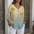 thumbnail image 5 of Craaazy Short Sleeve Button Down Shirts for Women V-neck Loose Cotton and Linen 3/4 Sleeve Prints Summer Clothes Gifts, 5 of 8