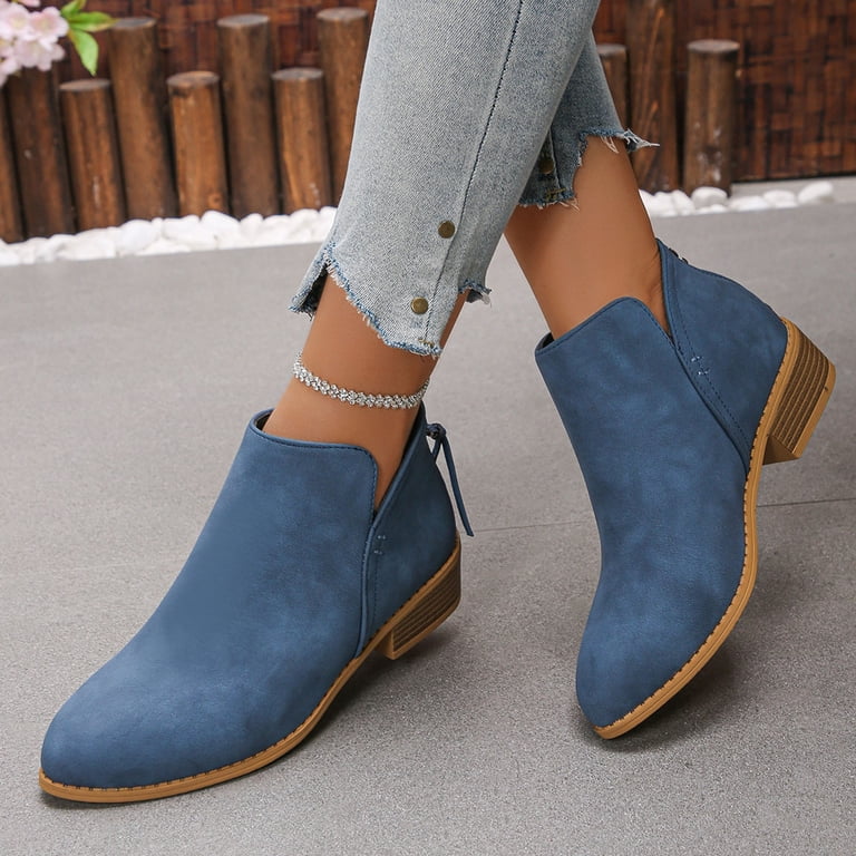 casual women's dress ankle boots low heel Modisza Ankle Boots for Women Casual Cut Out Slip on Western Booties Low Stacked Heel Dress Work Shoes White 6
