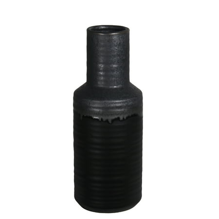 Ribbed Ceramic - Small Ribbed Black And Gray Ceramic Vase