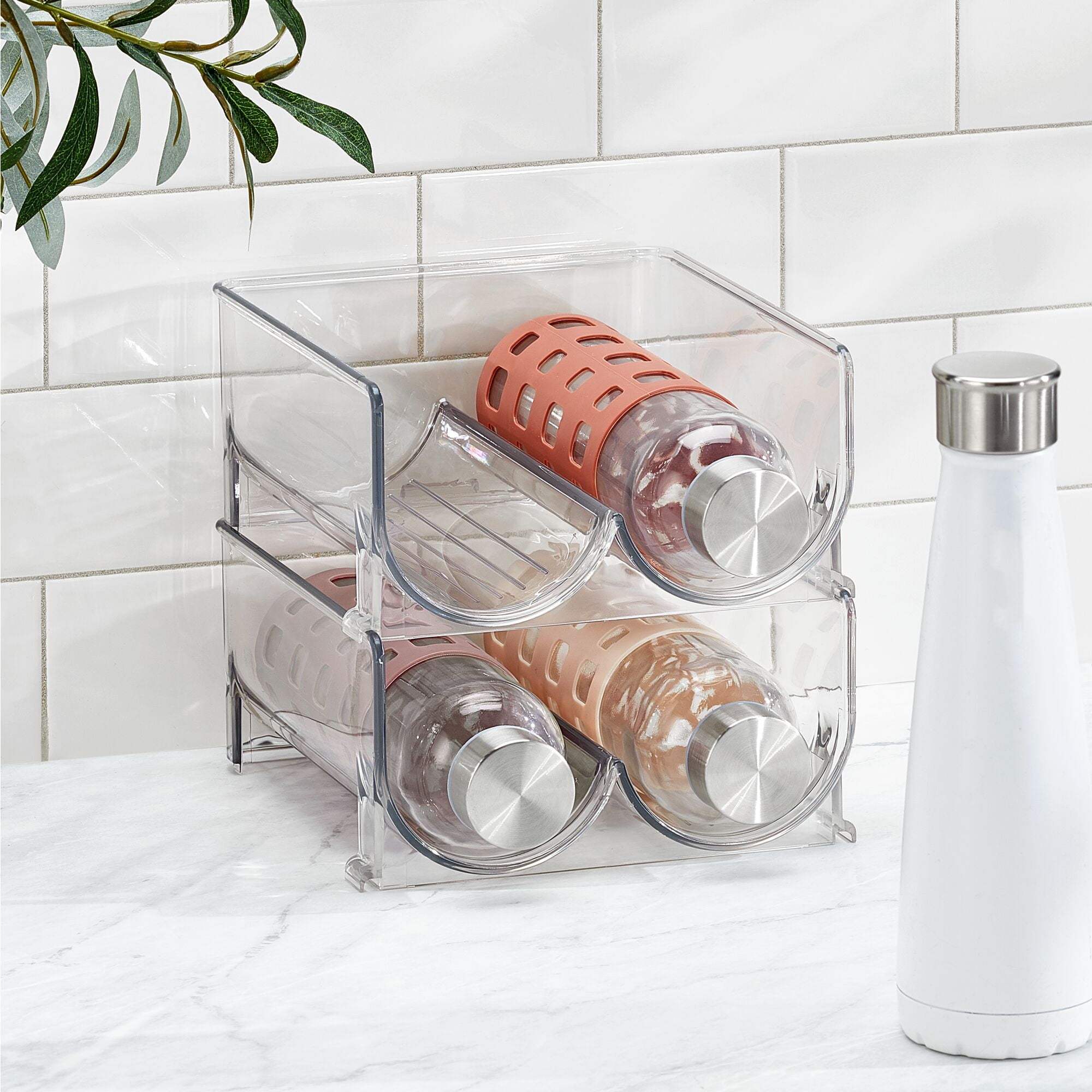 Dubbin 2 Tier (2 Pack) Stackable Freestanding Water Bottle Storage Rack in Silver