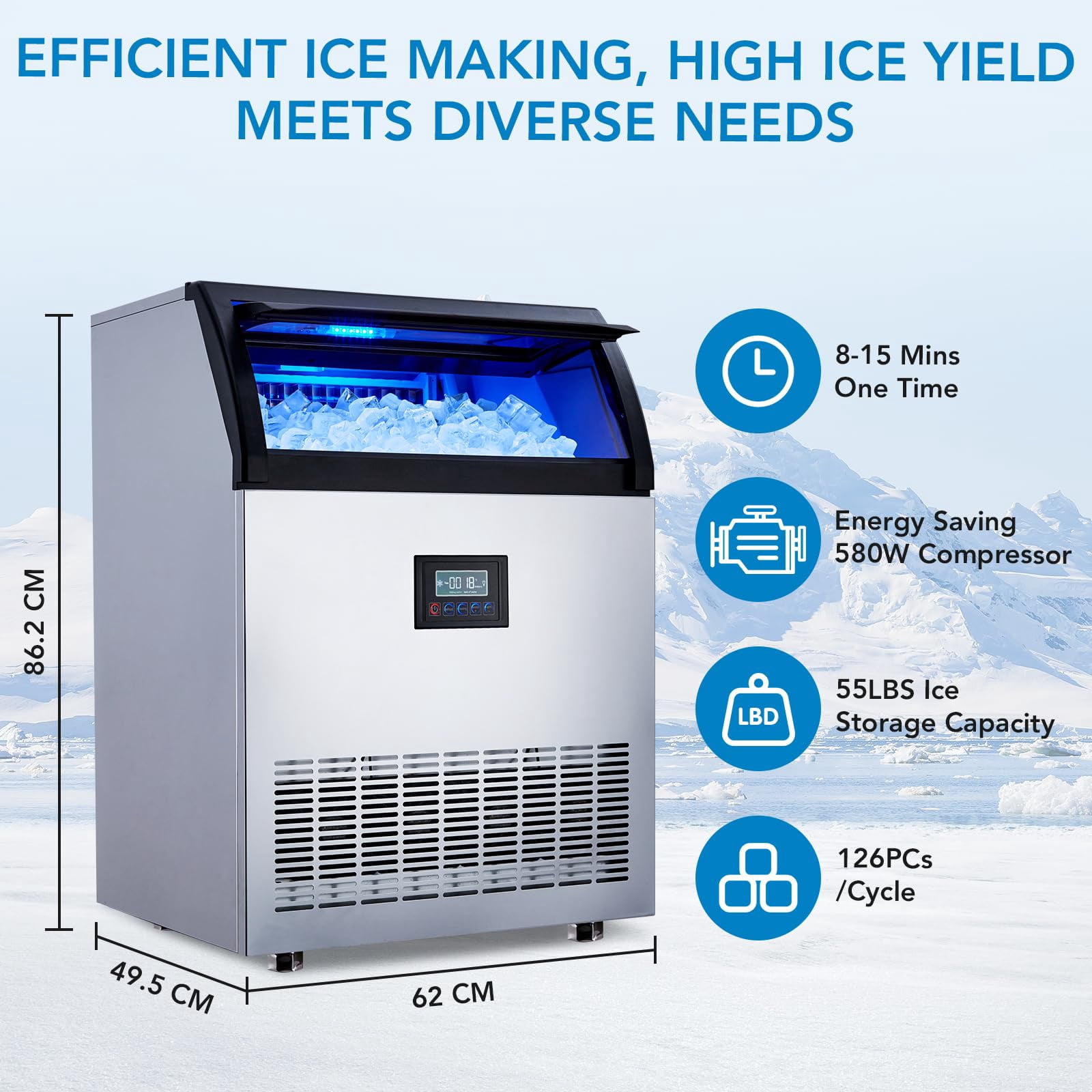 GARVEE Commercial Ice Maker 200Lbs/24H,Freestanding Built-in Ice Machine with Smart LCD Display and Self-Cleaning for Home, Kitchen, Office