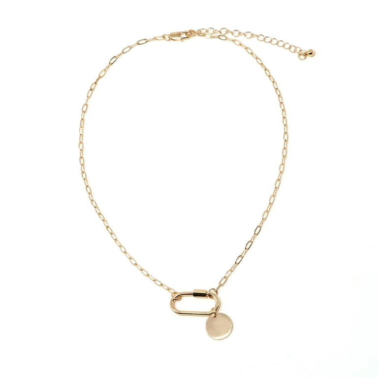 Carabiner Lock Necklace with Circle Gold