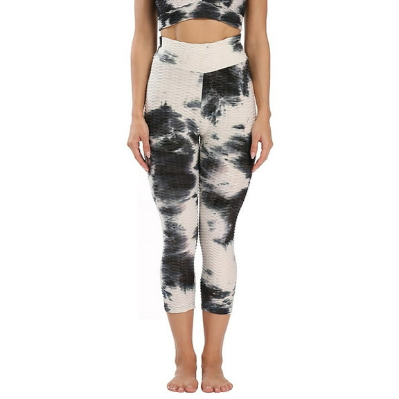 Dianli Clearance Women's High Waist Running Tie-dye Pants Workout Leggings Yoga Pants Black XL