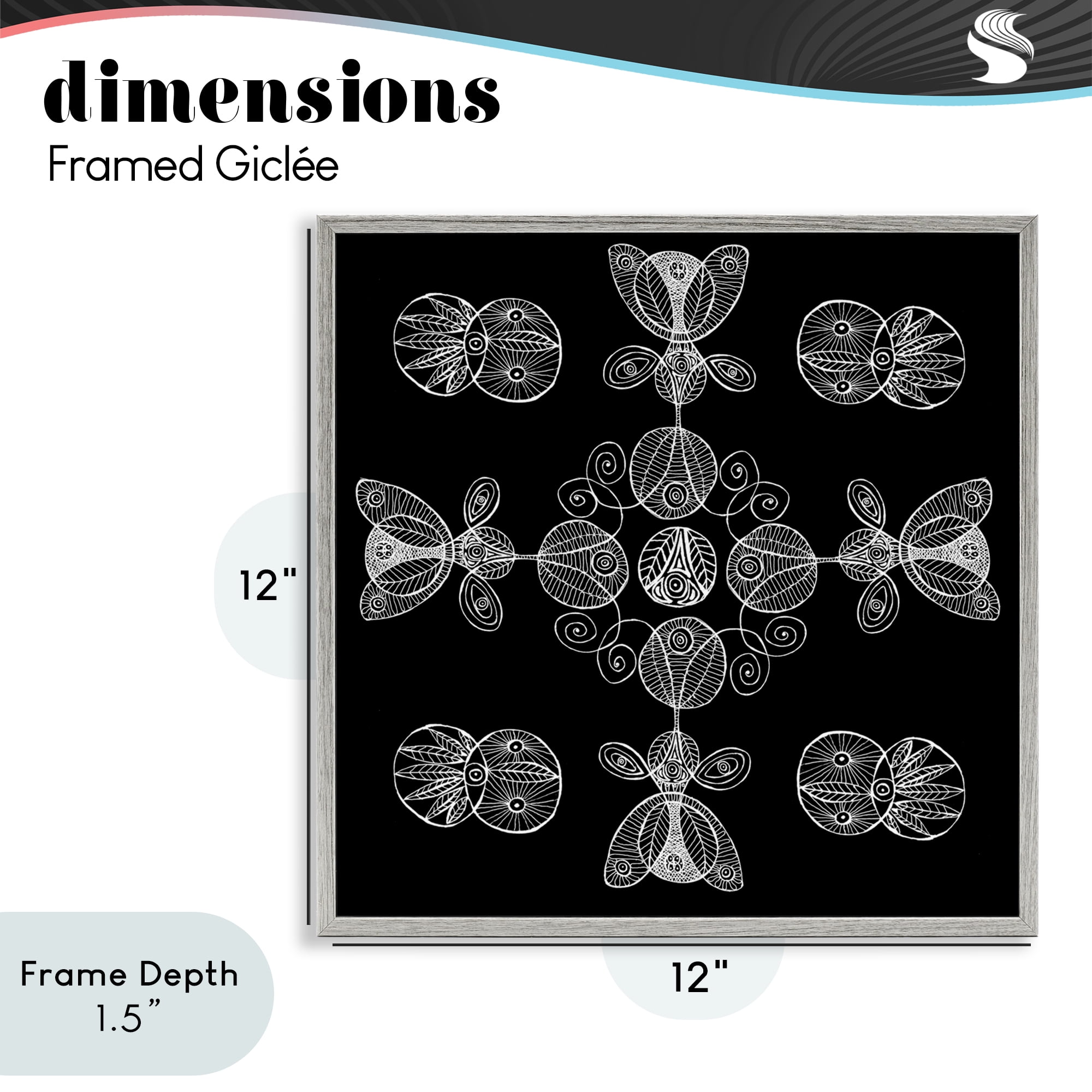 Stupell Industries Black & White Elemental Fractals Gray Framed Giclee Art, design by El Perkin