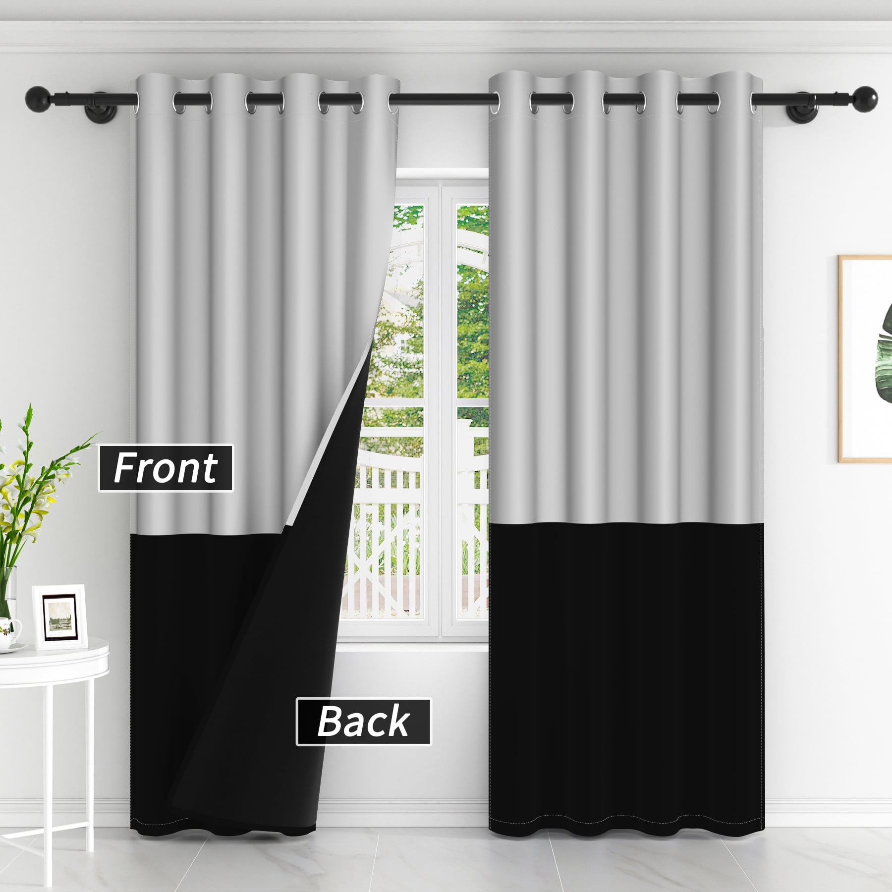 Lfeey Black and Gray Blackout Curtains, Room Darkening Curtains for Living Rooms/Bedrooms, 63 inch long, 2 Panels