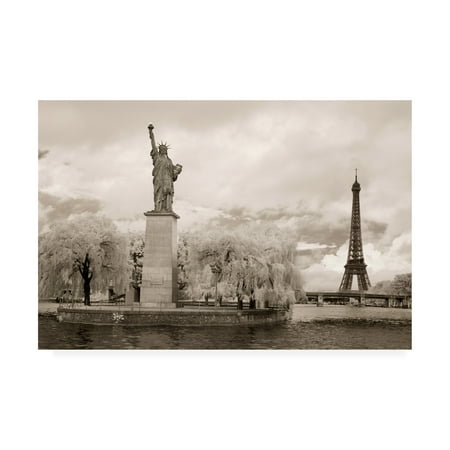 Trademark Fine Art 'Liberty And Eiffel Tower Paris France Monotint' Canvas Art by Monte Nagler