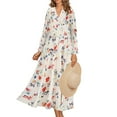 thumbnail image 2 of FAVIPT Maxi Dress for Women Long Sleeve V Neck Large Hem Dresses Bohemian Floral Print Dress Casual Fashion Summer 2025 Dresses White,XXL, 2 of 6