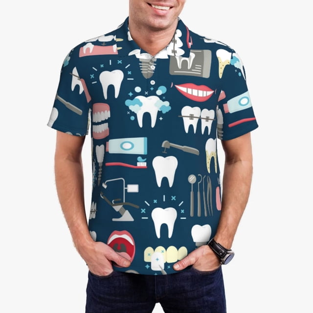 Balery Dental Camisa Polo de Hombre con Estampado, de Manga Corta y Tejido Medio, Camisa Tipo Golf Polo-X-Large