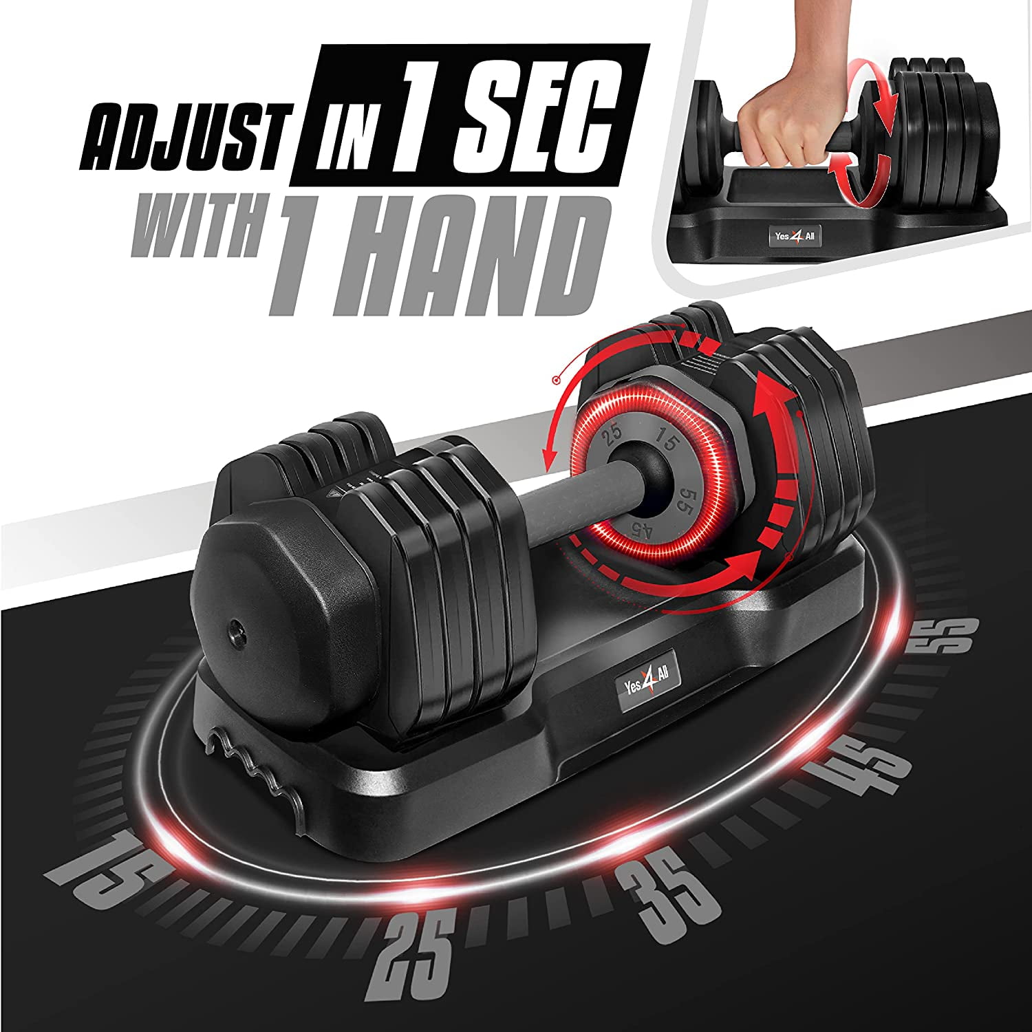 Yes4All 55lbs Adjustable Dumbbell, Quick Select 15-55 Red, Pair