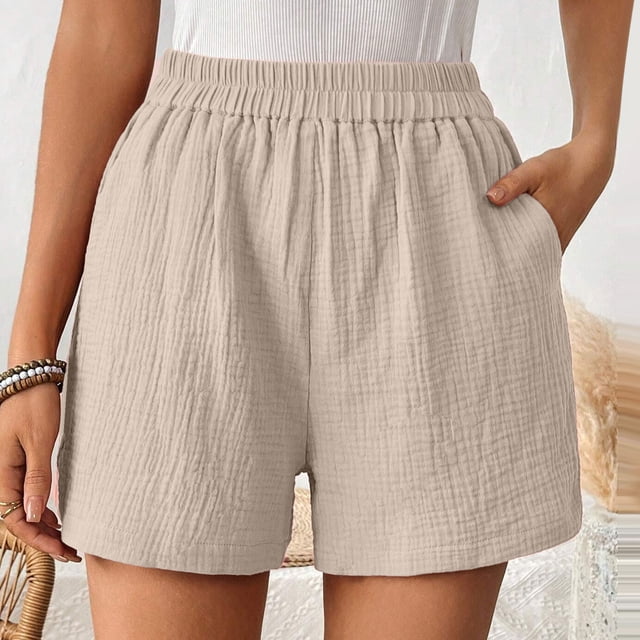 MKLEKYY Pantalones Cortos Deportivos Holgados De Cintura Alta Con Dobladillo Plisado De Doble Capa Y Pierna Recta Para Mujer
