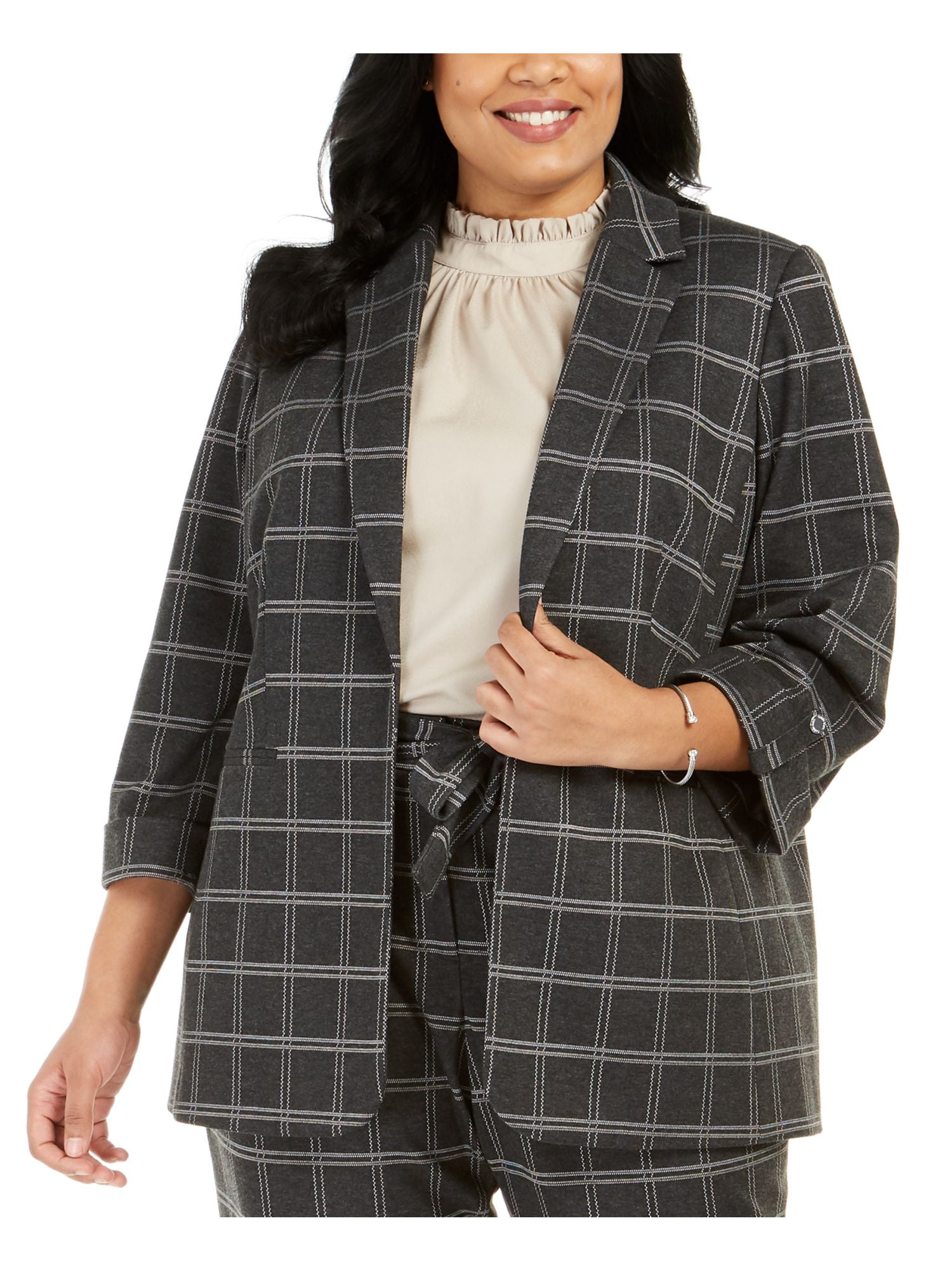 CALVIN KLEIN Womens Gray Plaid Blazer Jacket Plus Size: 16W Plus ...