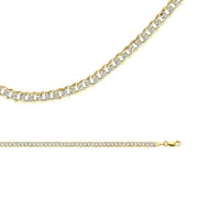 Cuban Necklace Solid 14k Yellow White Gold Chain Diamond Cut Curb Pave Two Tone Links, 4 mm - 20 inch