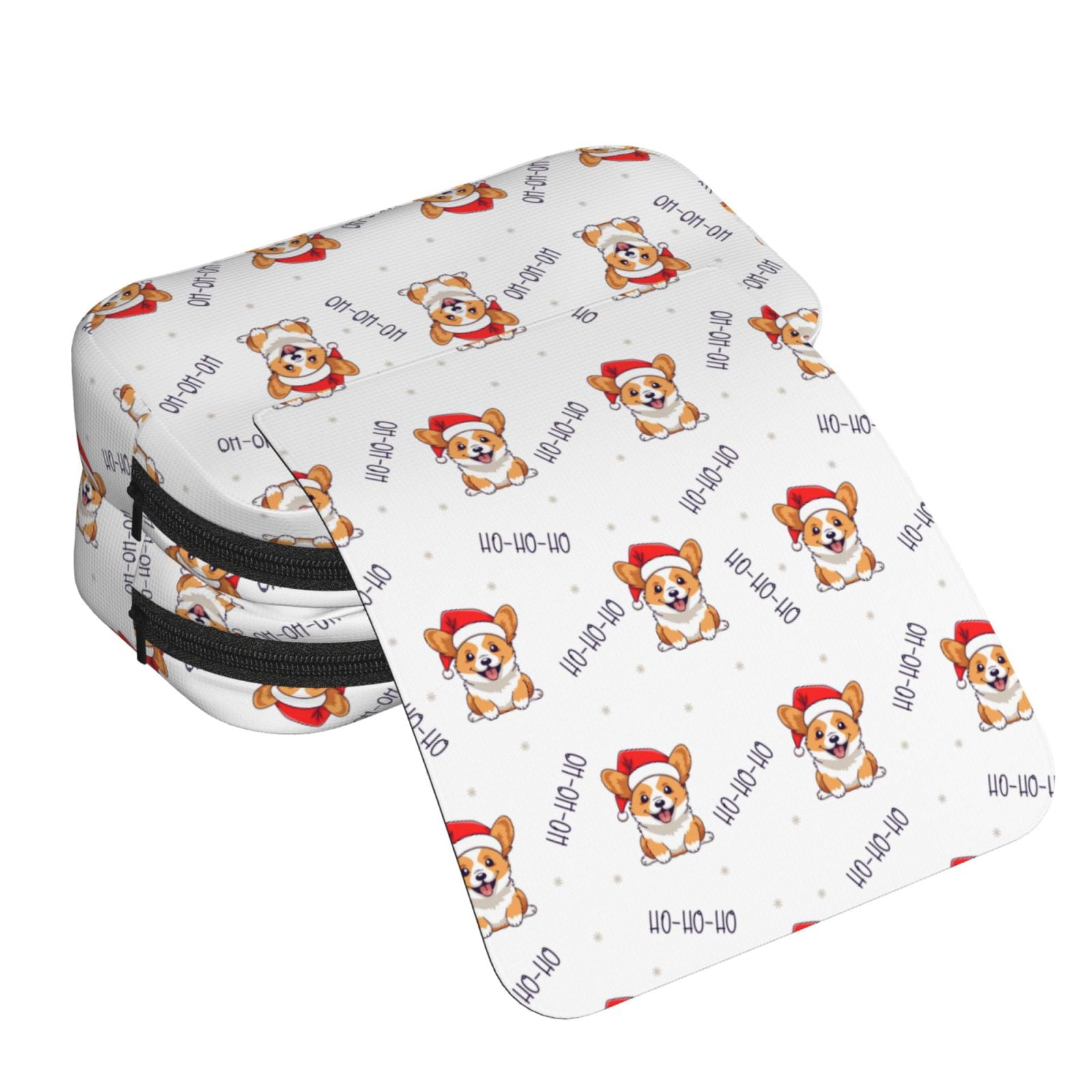 Rateoe Corgi With Santa Claus Hat Pattern Double Clamshell Pen Case, Storage Organizer with Two Zipper Compartments– Holds Up to 50 Pencils & Pens