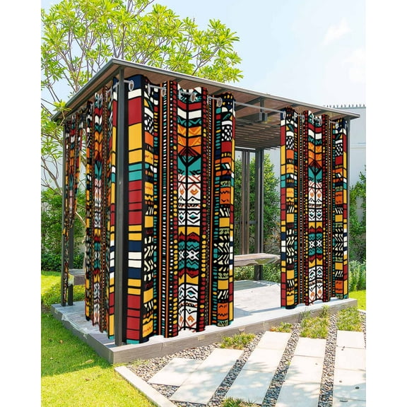 nqOlkjepod Outdoor Curtains for Patio Waterproof, Colorful Boho Outdoor Privacy Panels Grommet, Farmhouse Abstract Geometric Ethnic Art Blackout Outside Curtains for Porch/Cabana 54"x84", 1 Panel