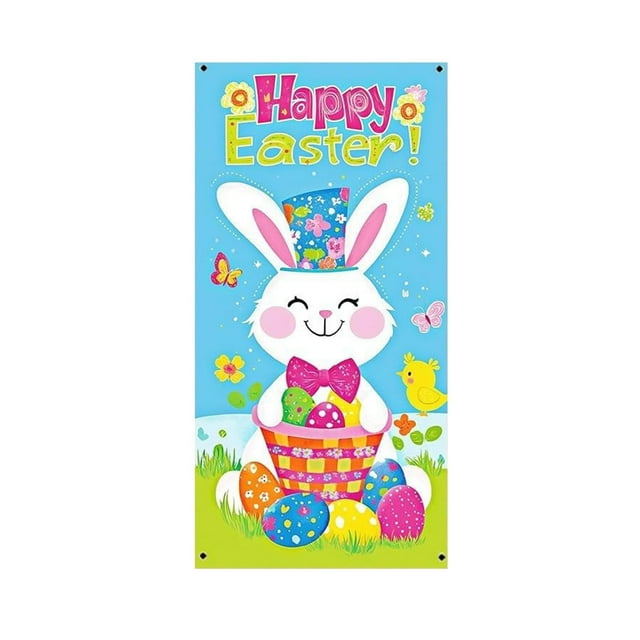 Décoration de Porte 复活节 180 cm x 90 cm Rideau de Fête en Polyester pour Porte d'Entrée, Mur Ou Jardin