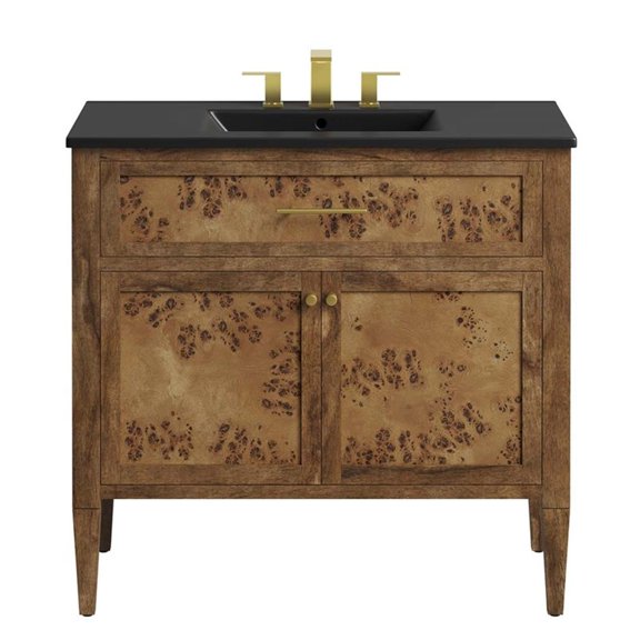 Modway Elysian 36" Modern Wood Bathroom Vanity in Black and Brown