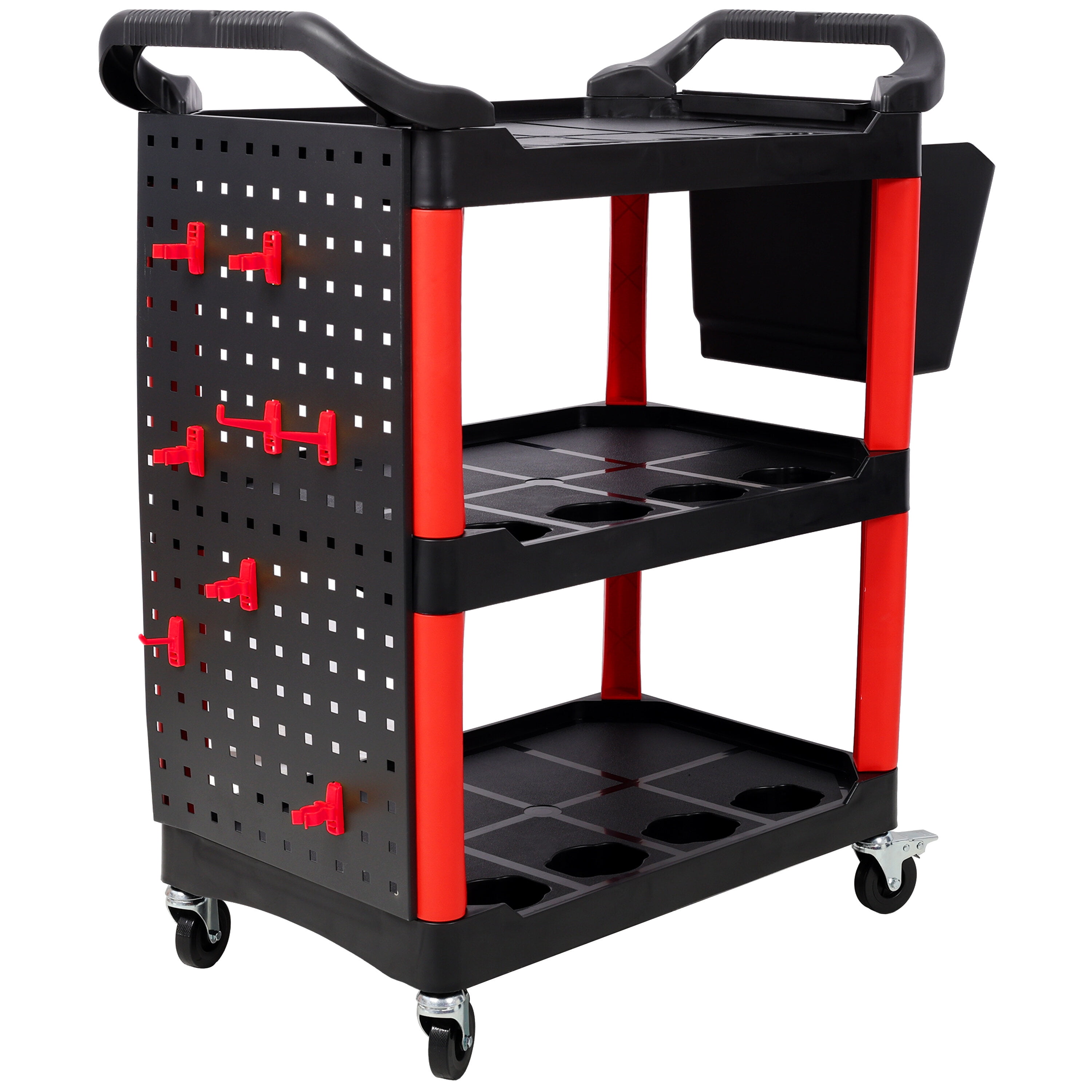 Tool Cart, 3 Tier Rolling Auto Detail Cart With Wheels,With Bucket & Panel & Hook,for Detailers Garage, Workshop, Repair Shop, Storage Tool,Red&Black, Black+Red Tool Storage Cart,Mechanics Tool Cart