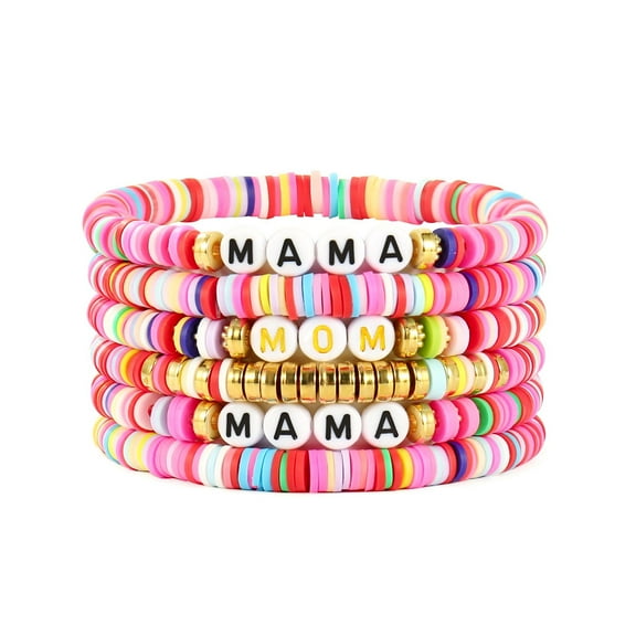 NICKSUN Mama Bracelets For Women Chunky Stack Gold Layered Beaded Bracelet Jewelry Birthday for Mother Gold Plated Charm Bracelets for New Mom