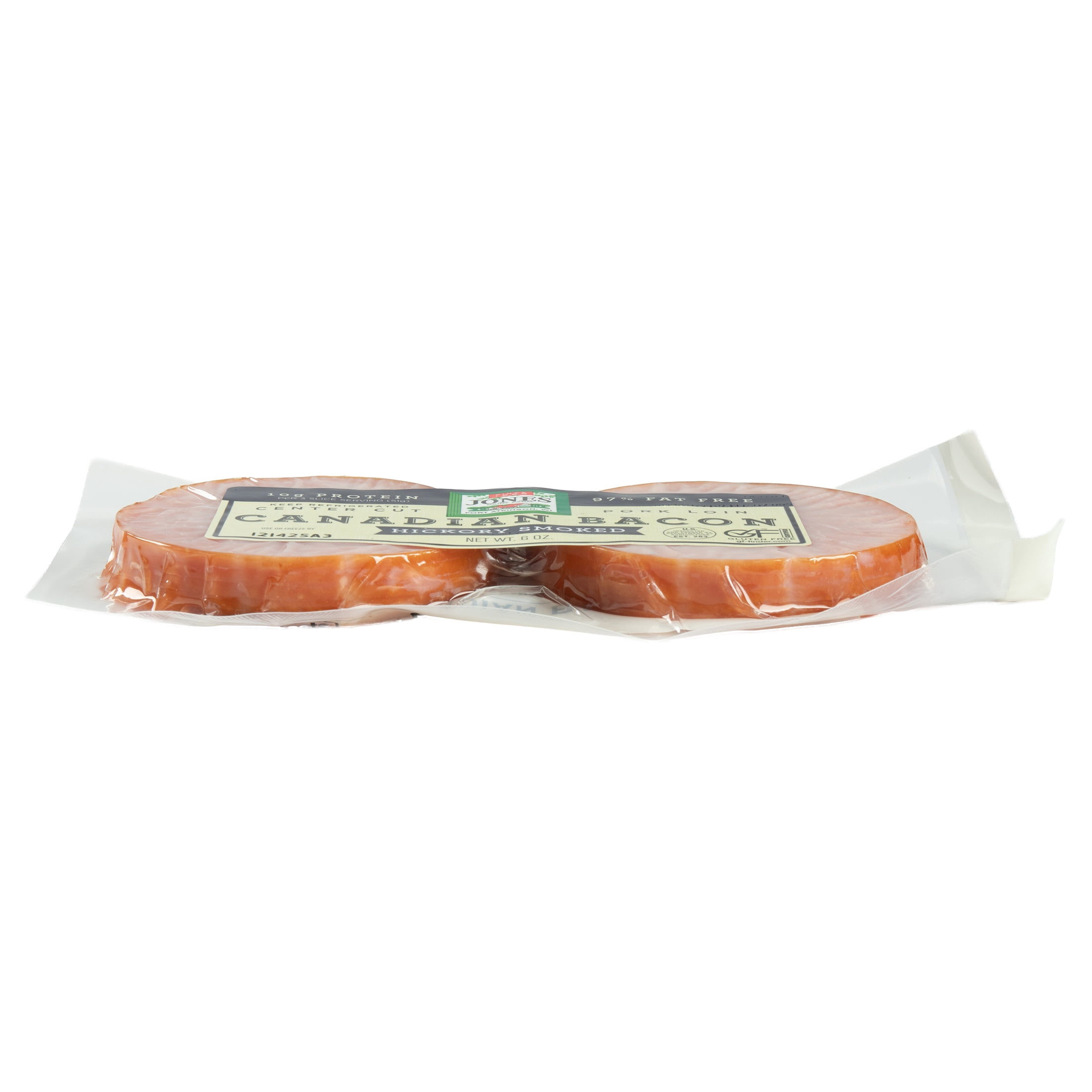 Jones Dairy Farm Hickory Smoked Canadian Pork Loin Bacon, 6 oz – No MSG, 97% Fat Free, Certified Gluten Free