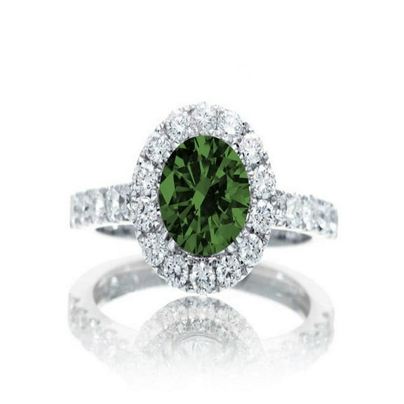 1.5 Carat Round Classic Halo Emerald and Diamond Engagment ring on 10k White Gold