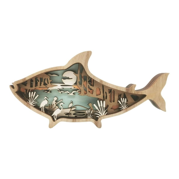 Figuras decorativas de madera con animales marinos creativos, peces tallados a mano, colgantes estilo B