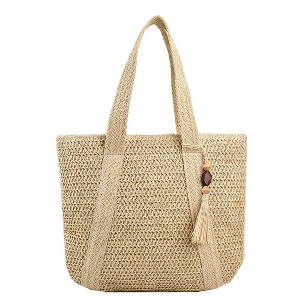 Bolsas Playa Bolso Tejido Paja Con Carcasas Colgantes Panadera Borla