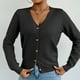 thumbnail image 4 of Suéter de cuello en V para mujer, suéter de punto de color liso con cuello en V, cárdigan con botones, blusa para mujer, 4 of 8