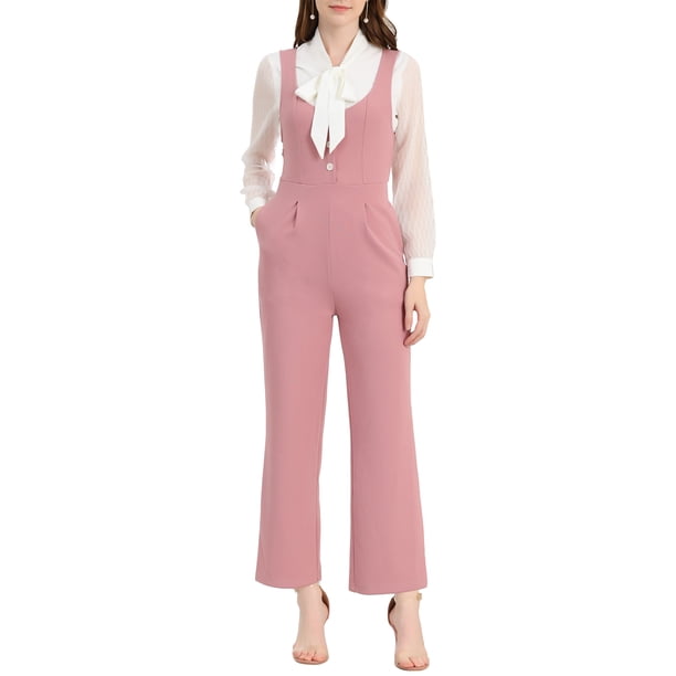 INSPIRE CHIC Mono Casual de Mujer con Pierna Ancha y Bolsillos, Overoles de Punto, Talla S, Rosa