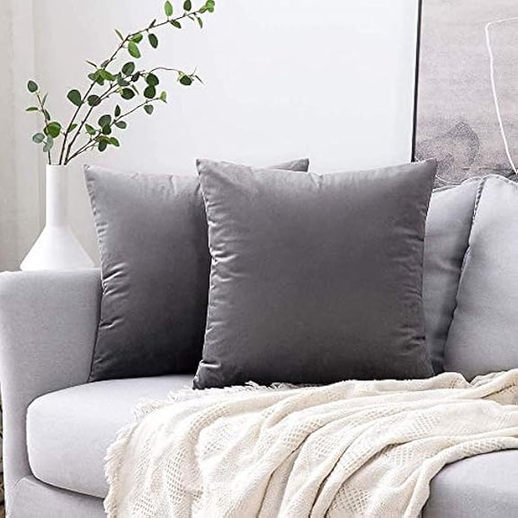 Eryueer Velvet Soft Decorative Square Throw Pillow Case Cushion Covers Pillowcases for Livingroom Sofa Bedroom with Invisible Zipper 18"x18" 2 Pieces Charcoal