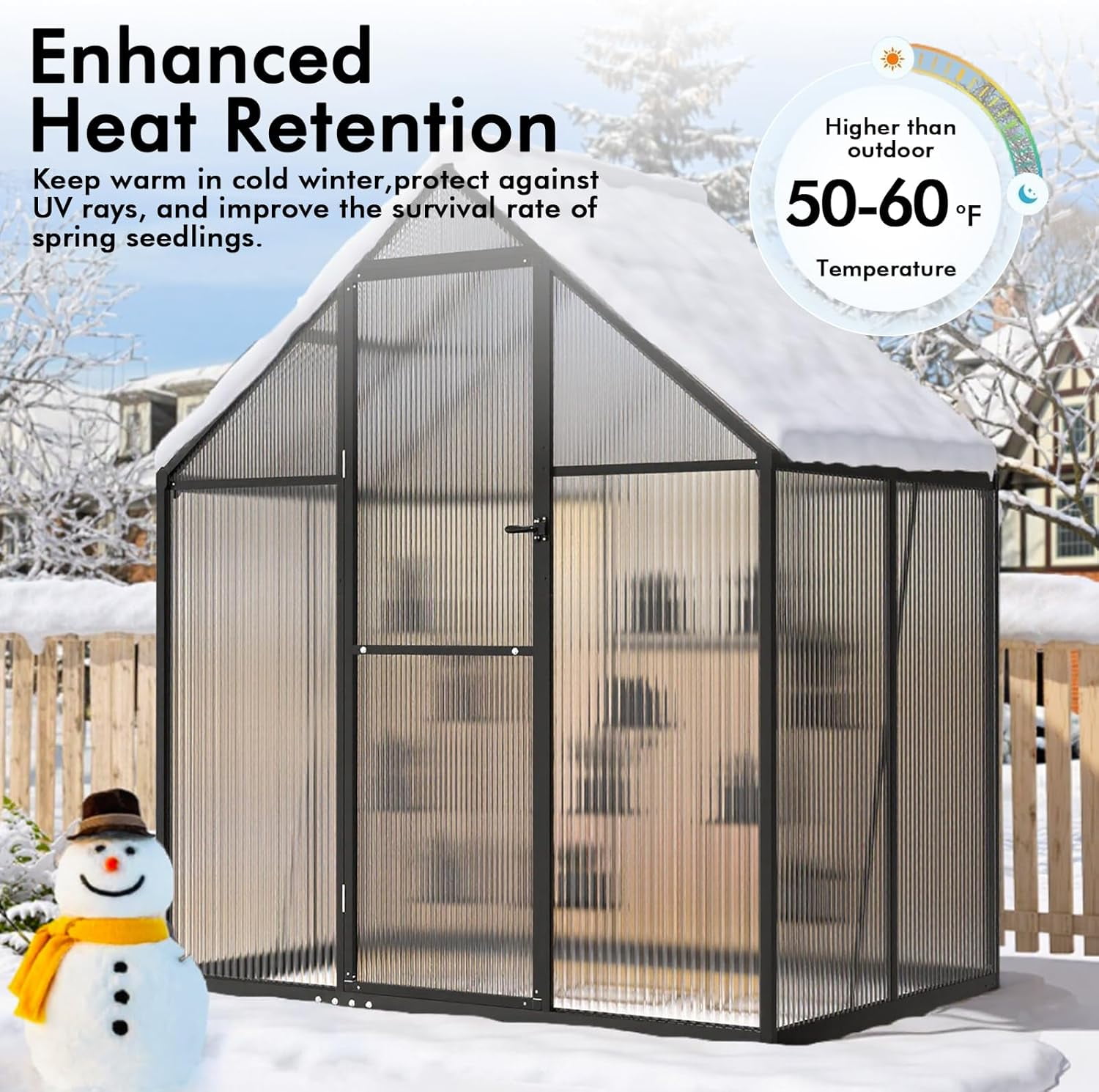 WUKHG 6x4FT Outdoor Greenhouse with Thermometer Hygrometer, Heavy-Duty Walk-in Greenhouse for Garden with Reinforced Aluminum Frame, All-Weather Greenhouse with UV-Resistant Polycarbonate Panels