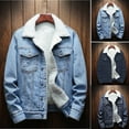 thumbnail image 5 of ZQUUVOU Men's Fleece Denim Jacket Winter Fashion Solid Color Long Sleeve Collar Plush Lined Jean Jacket with Pockets Dark Blue, 5 of 5