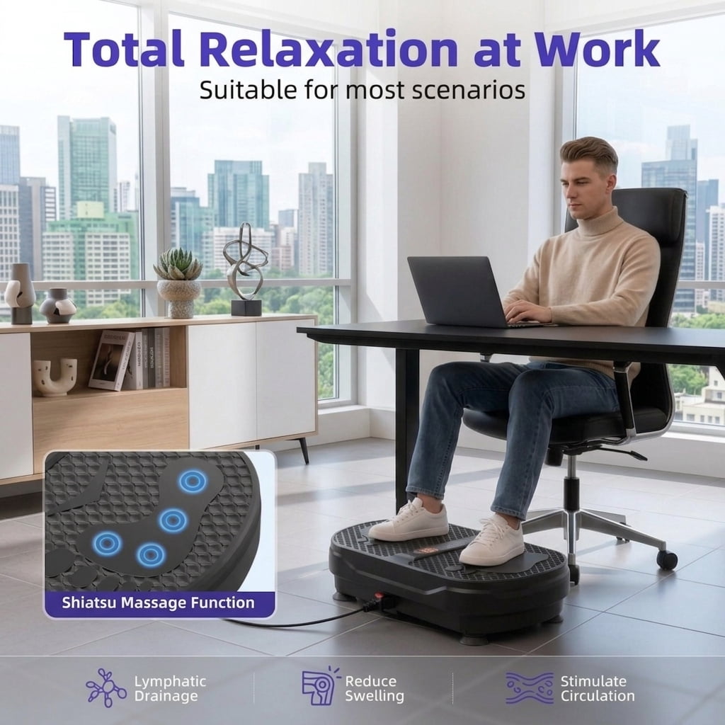 Fenbeli Vibration Plate Exercise Machine for Full-Body Workouts, 1-999 Speeds, Wireless Speaker, Remote, 2 Loops and 5 Resistance Bands, 450 lb Capacity, Black