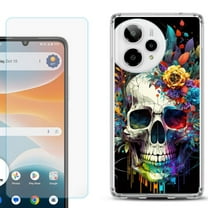 Phone Case for Cricket Icon Pro 2026, with Screen Protector, by OneToughShield - Skull Flower