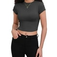 thumbnail image 2 of HOWCOME Casual Plain Basic Crop Shirts for Women Tight Fitted Gray Yoga Tee Tops Large Gray, 2 of 6