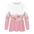 thumbnail image 4 of LMKIHUSA Bohemian Tunics for Women,Women's Pleated Front Tops Trendy Floral Print Long Sleeve Crewneck Blouses Dressy Casual Loose Fit Curved Hem Boho T Shirts,Pink,S, 4 of 5