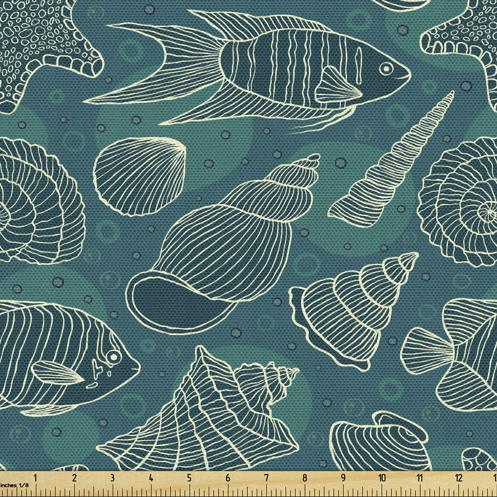 Sea Shells Fabric by the Yard Nautical Ocean Pattern Underwater World Sea Life Theme Sketch