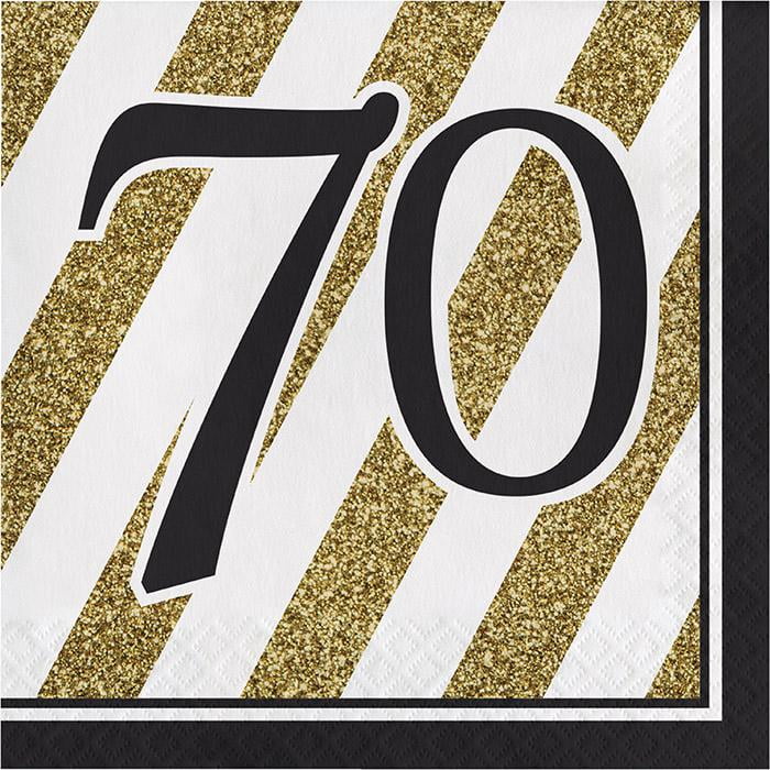 Age 90/90th Birthday 16 Black and Gold Striped Napkins 