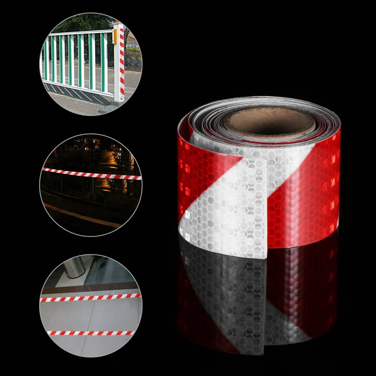 2 Rolls Car Safety Reflective Glow In The Dark Warning Tape Red and White  Twill Reflective Strip Reflective Sticker (3 Meters)