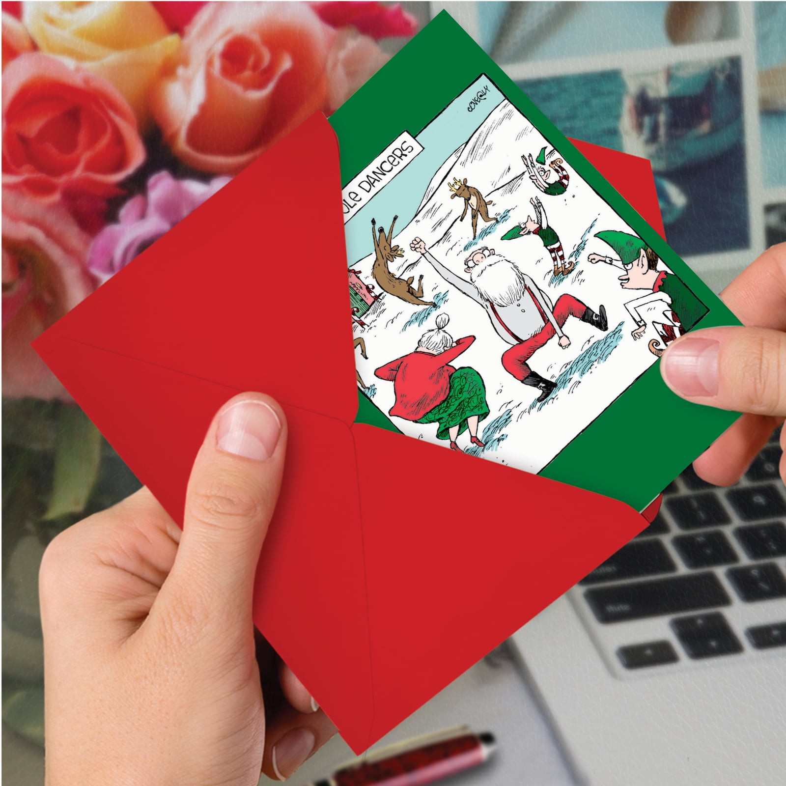 12 Christmas Greeting Cards (1 Design, 12 Cards) - Pole Dancers C7082XSG-B12x1
