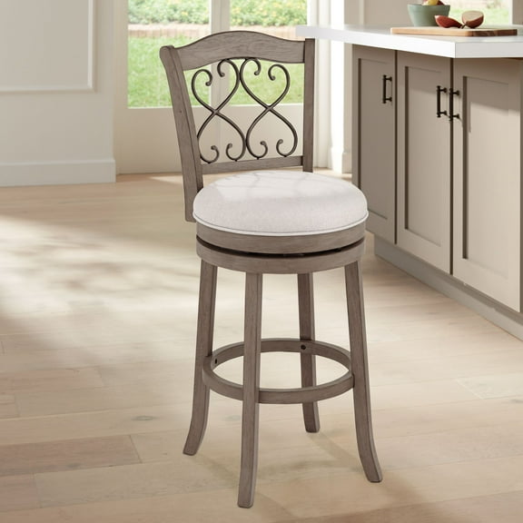 Hillsdale Newton Light Wood Swivel Bar Stool 30" High Traditional Stonewash Cushion with Backrest Footrest for Kitchen Counter Height Island Home Shed