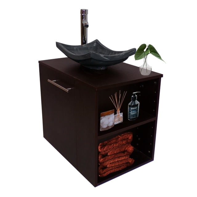 Gabinete para baño DECOMOBIL con Lavamanos y Monomando derecho WENGUE/Gris
