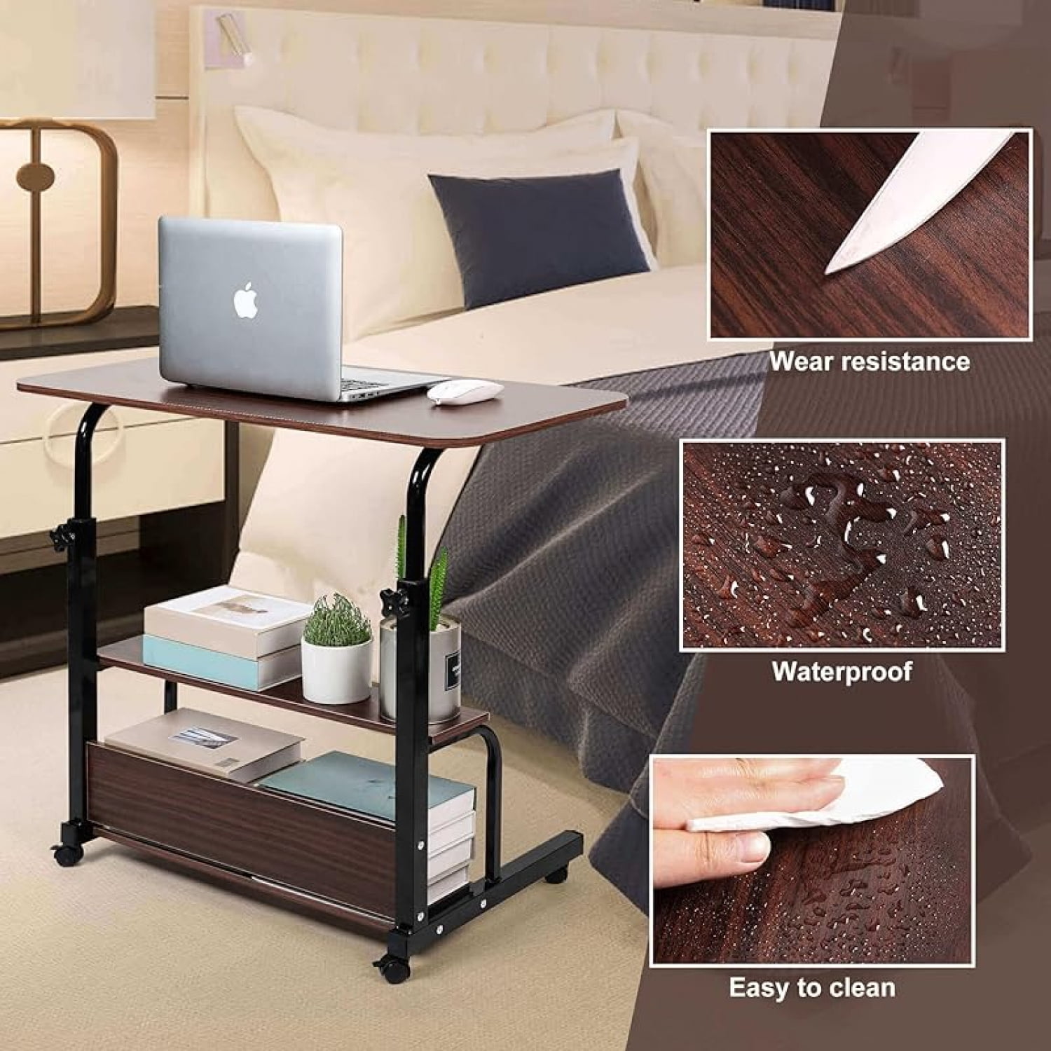 Adjustable Height Mobile Computer Desk for Small Space Rolling Writing with Wheels Corner Home Office Study Portable Bedrooms Work Desk Standing Desk