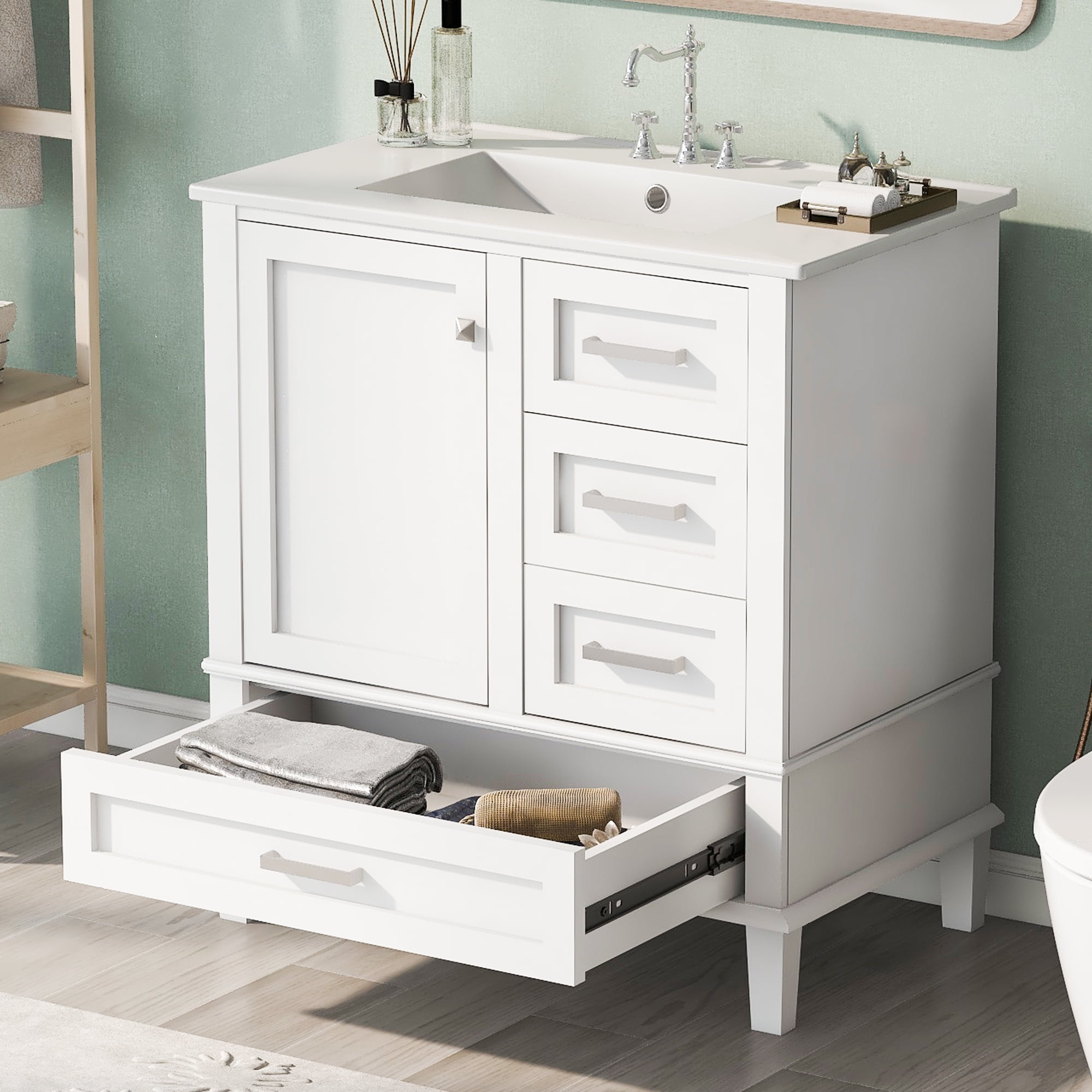 Harper & Bright Designs 30" Bathroom Vanity, Bathroom Cabinet with Sink Combo Set, Bathroom Storage Cabinet with Soft Closing Door and 3 Drawers, White
