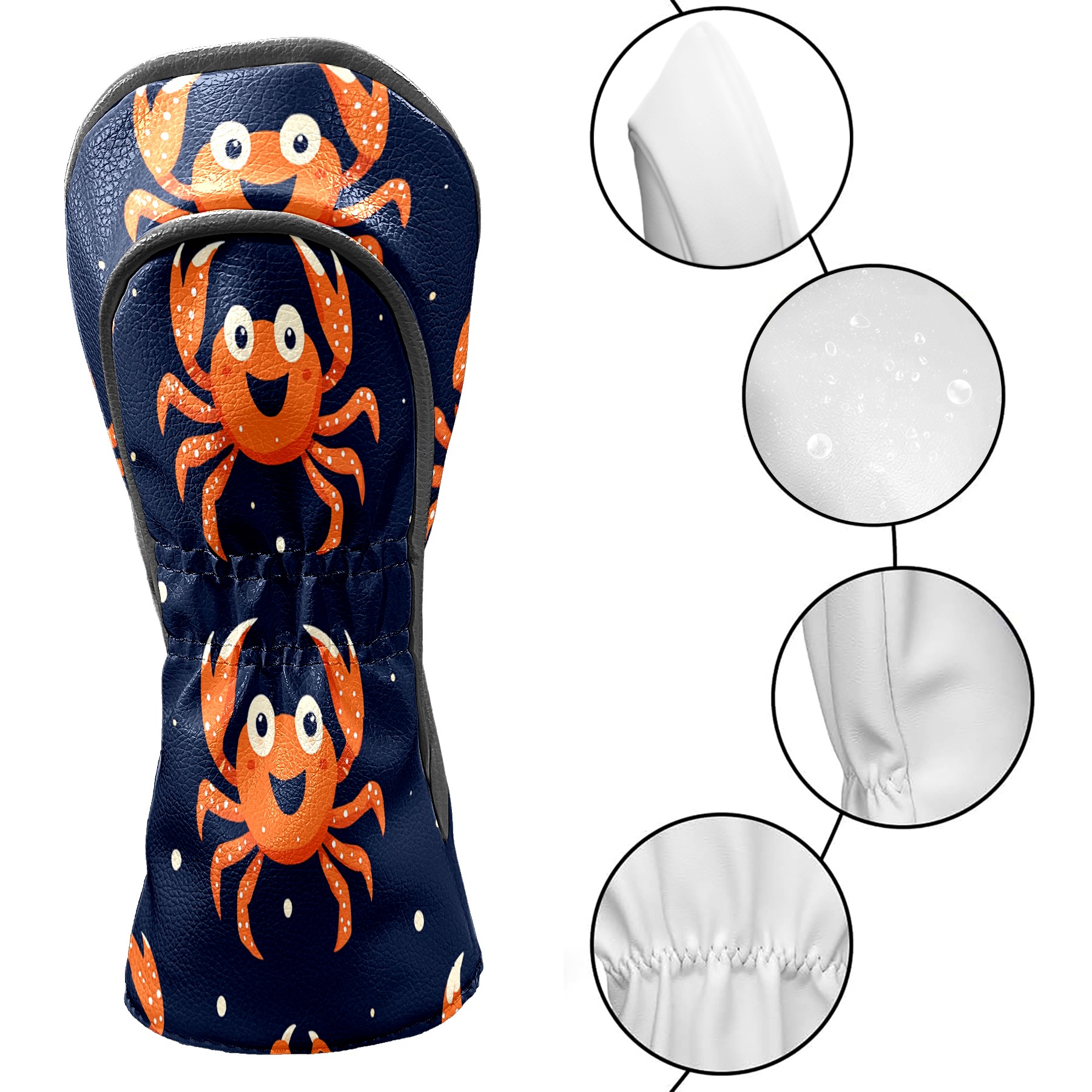 Golf Club Covers PU Leather Waterproof Head Covers for Fairway Woods Hybrids Crab Pattern