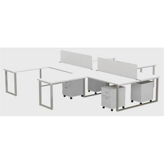 Marvel Aire Arty005dwtt Benching For Four 72 X 30 In Desk With 48 24 Return 2 Privacy Screens 4 Mobile Pedestals Designer White Laminate